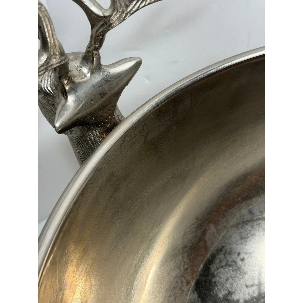 Silver Stag Head Punch Bowl Antler Handle Reindeer Ice Bucket Lodge‎ Decor 10in